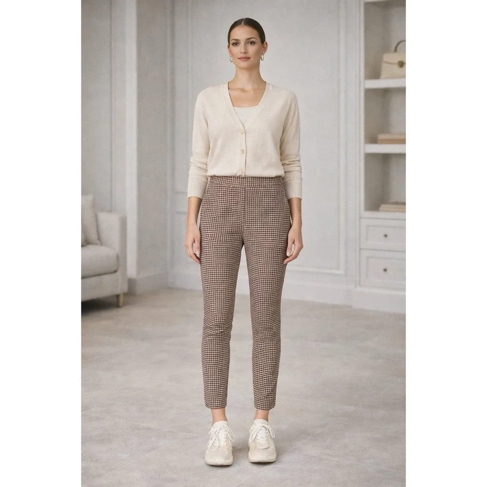 ANTHROPOLOGIE Sanctuary New Pants XL Women's Westside Check Chocolate Crop Brown - Picture 9 of 13